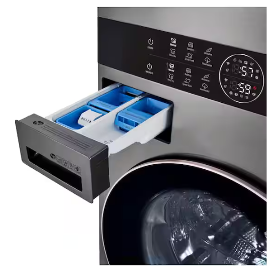 LG WashTower Stacked SMART Laundry Center 4.5 Cu.Ft. Front Load Washer & 7.4 Cu.Ft. Electric Dryer in Graphite Steel