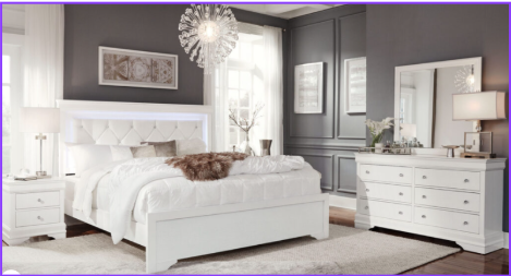 Pompei metalic white Bookcase, dresser, mirror and nightstand with led