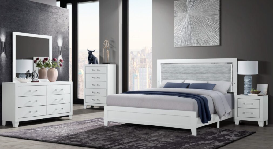 Luccia King Bed, Dresser,Mirror, 2 Nightstand, 5 pcs