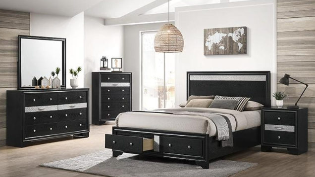 Bedroom Set Black Queen ,Dresser,Mirror and 2 nightstand