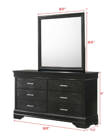Bedroom Set King Black , Dresser, Mirror and 1 nightstand