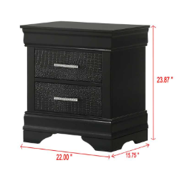 Bedroom Set King Black , Dresser, Mirror and 1 nightstand