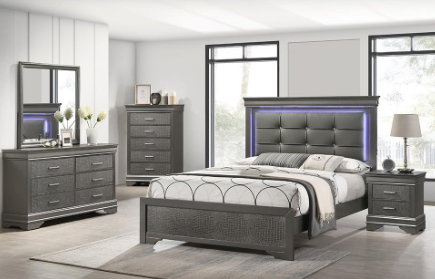 Bedroom Set Queen Grey, Dresser,mirror and 2 nightstand