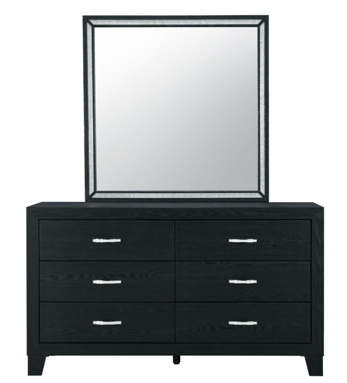 BEDROOM SET REID BLACK QUEEN BED WITH LED,DRESSER,MIRROR AND 2 NIGHTSTAND