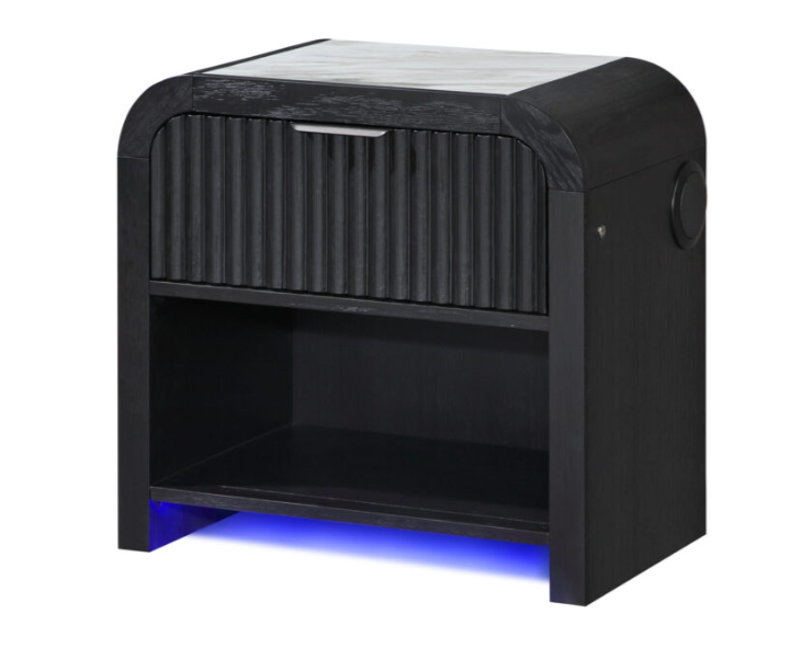 BECKETT WHT/BLK NIGHTSTAND W/LED & SPEAKER