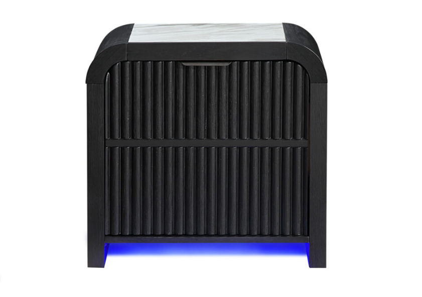 BECKETT WHITE/BLACK NIGHTSTAND WITH LED, COOLER AND SPEAKER