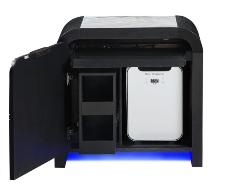 BECKETT WHITE/BLACK NIGHTSTAND WITH LED, COOLER AND SPEAKER