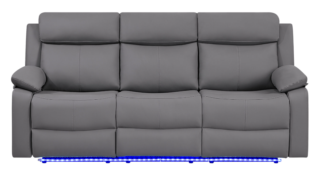 GREY PU 46A REC SOFA/CON REC LOVESEAT W/SPEAKER/GLIDER REC