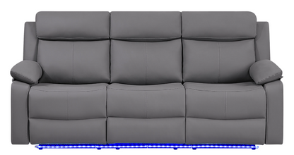 GREY PU 46A REC SOFA/CON REC LOVESEAT W/SPEAKER/GLIDER REC