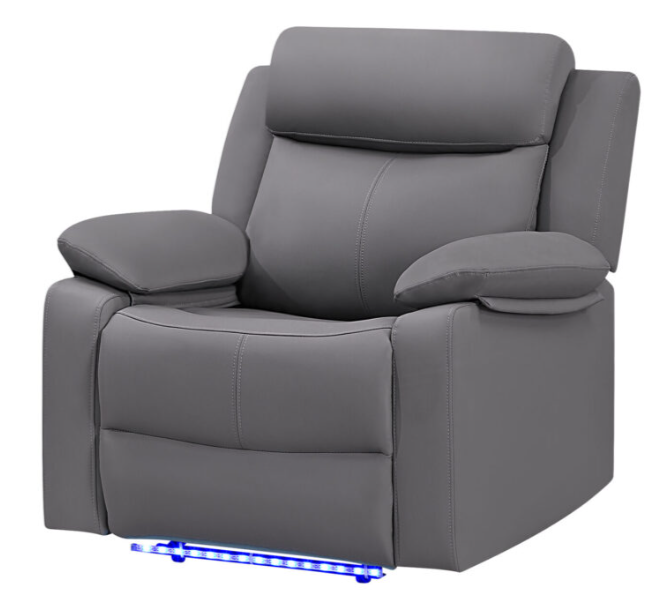 GREY PU 46A REC SOFA/CON REC LOVESEAT W/SPEAKER/GLIDER REC