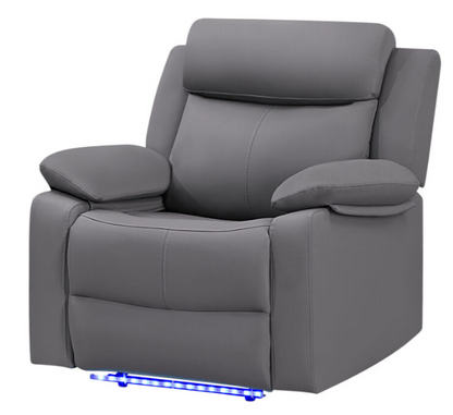 GREY PU 46A REC SOFA/CON REC LOVESEAT W/SPEAKER/GLIDER REC