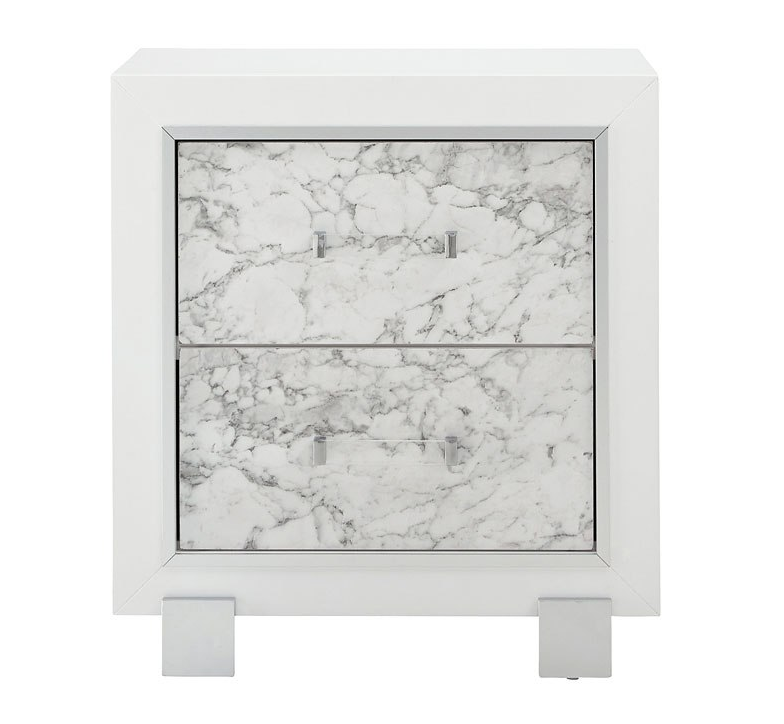 SANTORINI METALLIC WHITE NIGHTSTAND