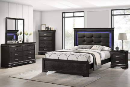 Bedroom Set King Black , Dresser, Mirror and 1 nightstand