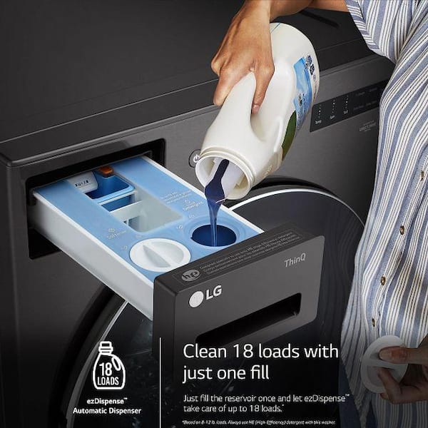 LG 5.0 cu. ft. Stackable Smart Front Load Washer in Black Steel with ezDispense, AI Digital Dial, Steam and TurboWash360
