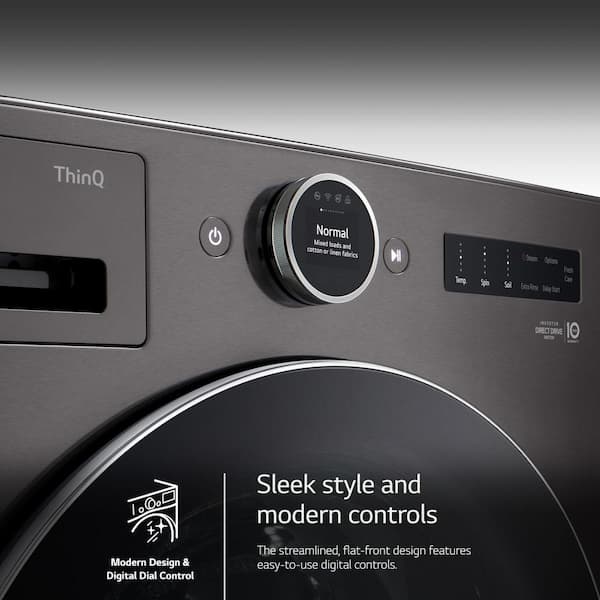 LG 5.0 cu. ft. Stackable Smart Front Load Washer in Black Steel with ezDispense, AI Digital Dial, Steam and TurboWash360