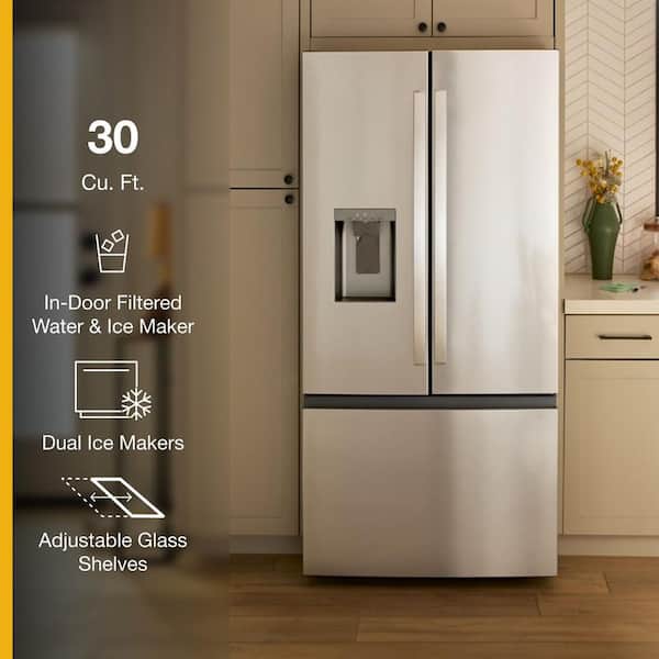 Whirlpool 36 in. 30 cu. ft. Standard Depth French Door Refrigerator in Fingerprint Resistant Stainless Finish with Dual Ice Makers