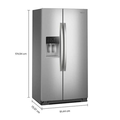 Whirlpool  36 in. 20.85 cu ft. Counter Depth Side-by-Side Refrigerator in Fingerprint Resistant Stainless Finish w/ TruCool System
