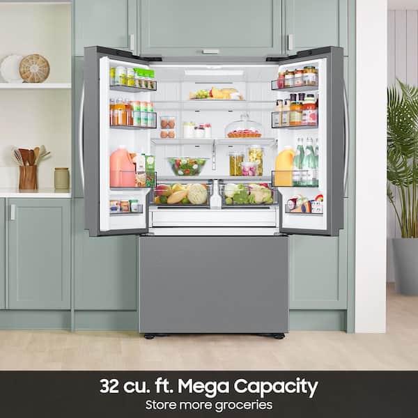 Samsung 36 in. 32 cu. ft. Standard Depth Mega Capacity 3-Door French Door Refrigerator in Stainless Steel with Auto Ice Maker