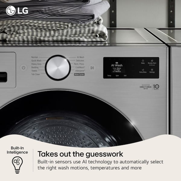 LG 5.0 cu. ft. Stackable SMART Front Load Washer in Graphite Steel with TurboWash 360, AI Sensing, Steam and LCD Display
