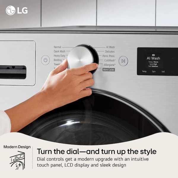 LG 5.0 cu. ft. Stackable SMART Front Load Washer in Graphite Steel with TurboWash 360, AI Sensing, Steam and LCD Display