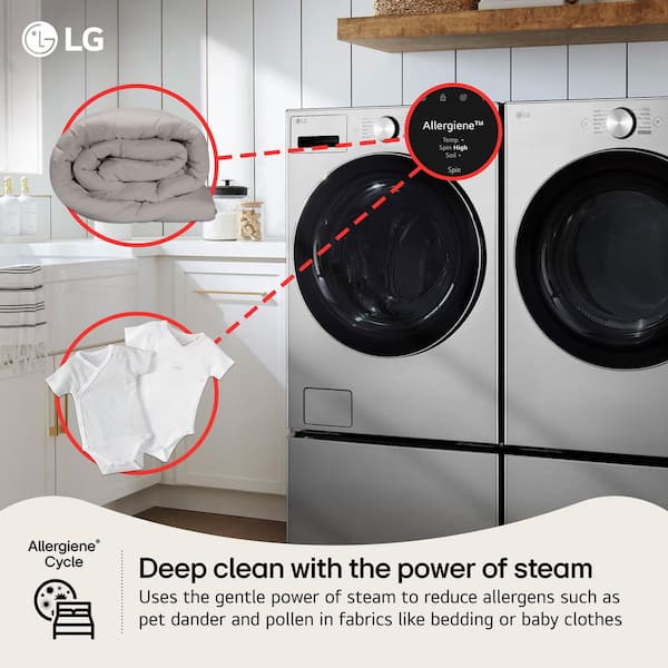 LG 5.0 cu. ft. Stackable SMART Front Load Washer in Graphite Steel with TurboWash 360, AI Sensing, Steam and LCD Display