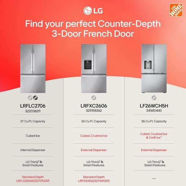 LG 27 cu. ft. Smart Counter-Depth MAX French Door Refrigerator with Internal Water Dispenser in PrintProof Stainless Steel