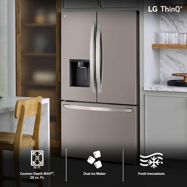 36 in. 26 cu. ft. Smart Counter-Depth MAX French Door Refrigerator with Dual Ice Makers in PrintProof Stainless Steel