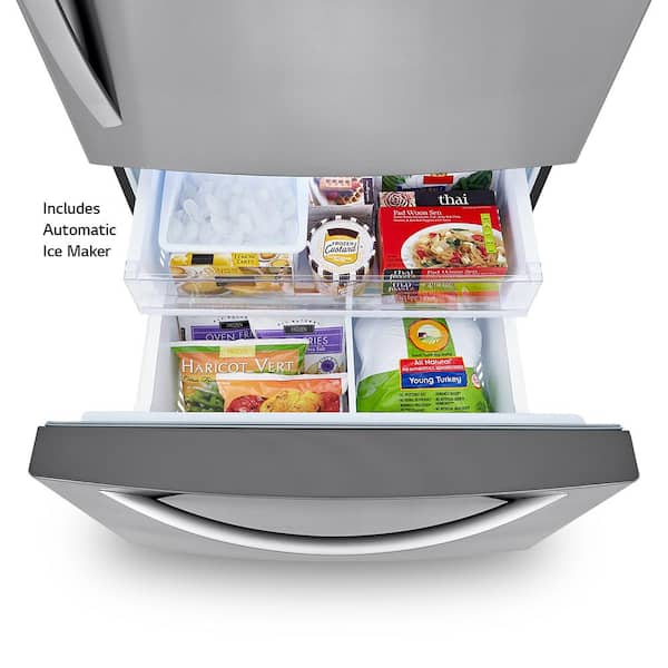 LG 33 in. W 26 cu. ft. Bottom Freezer Refrigerator w/ Multi-Air Flow and Smart Cooling in PrintProof Stainless Steel