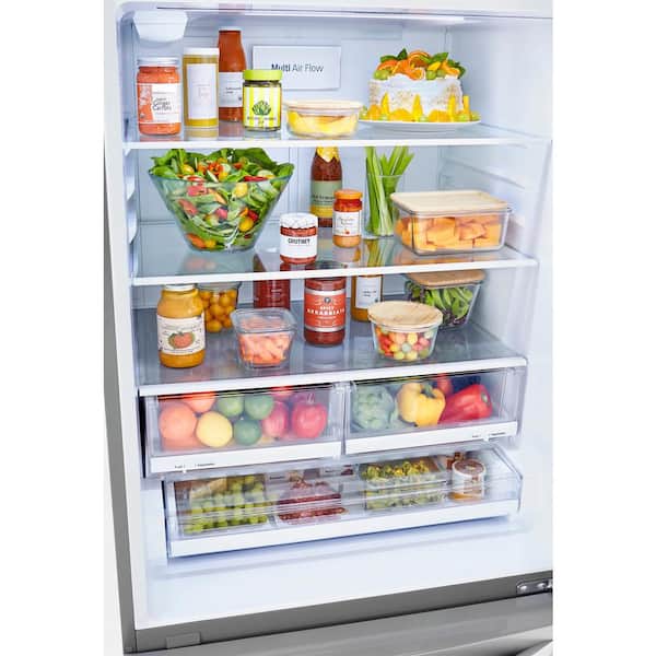 LG 33 in. W 26 cu. ft. Bottom Freezer Refrigerator w/ Multi-Air Flow and Smart Cooling in PrintProof Stainless Steel