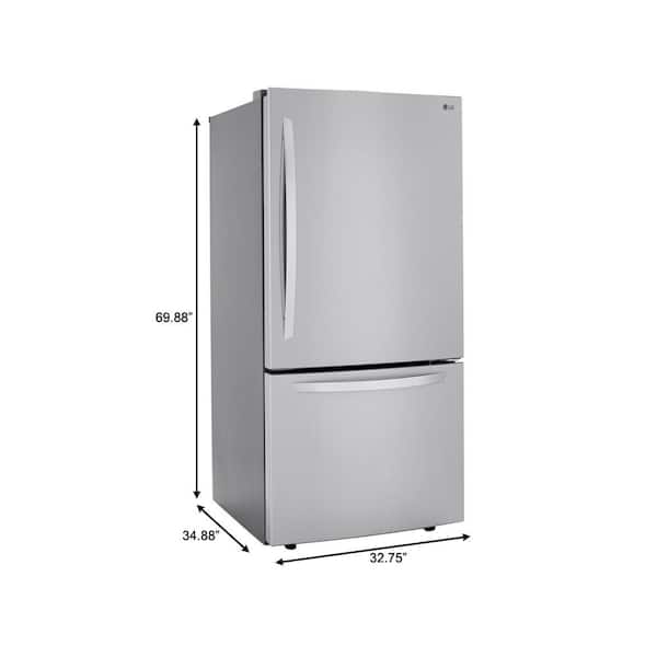 LG 33 in. W 26 cu. ft. Bottom Freezer Refrigerator w/ Multi-Air Flow and Smart Cooling in PrintProof Stainless Steel