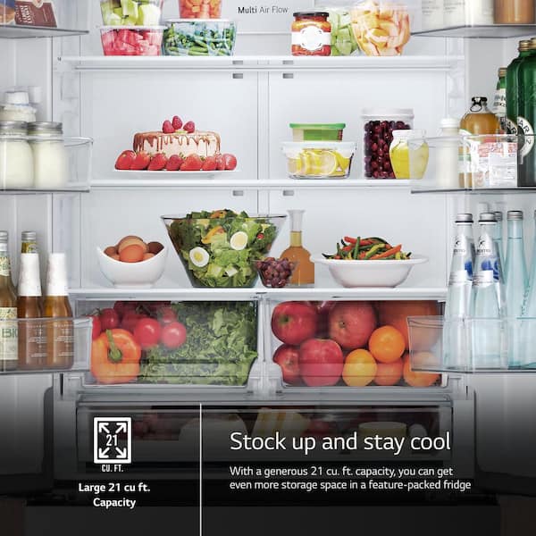 LG 33 in. W. 21 cu.ft. SMART Counter Depth MAX 3-Door French Door Refrigerator with Ice Maker in PrintProof Stainless Steel
