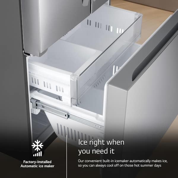 LG 33 in. W. 21 cu.ft. SMART Counter Depth MAX 3-Door French Door Refrigerator with Ice Maker in PrintProof Stainless Steel