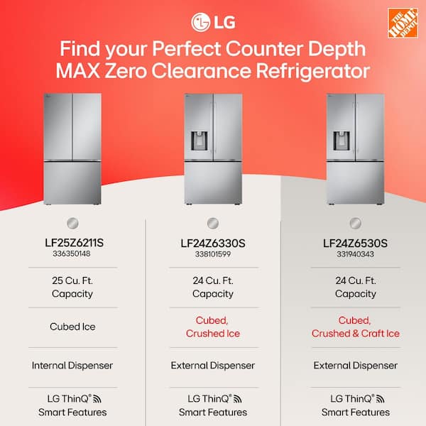 LG 24 cu. ft. Counter Depth MAX Zero Clearance 3-Door French Door Refrigerator with Craft Ice in PrintProof Stainless Steel