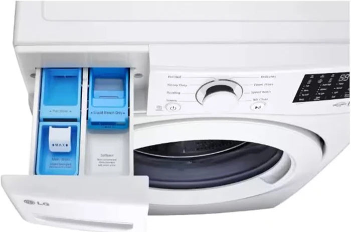 LG 24 in. W 2.4 Cu. Ft. Compact Stackable SMART Front Load Washer in White with Steam and AI Fabric Sensor / Smart Pairing and 4.3 cu small space ventless dryer