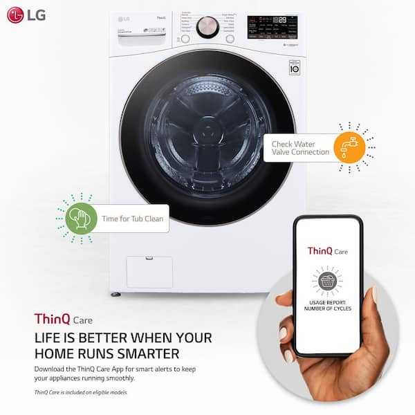 LG 4.5 Cu. Ft. Stackable SMART Front Load Washer in White with Steam and TurboWash360 Technology