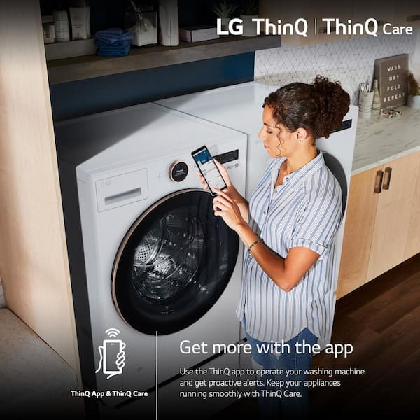 LG 5.0 cu. ft. Stackable Smart Front Load Washer in White with AI Digital Dial, Steam and TurboWash360
