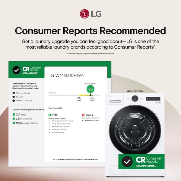 LG 5.0 cu. ft. Stackable Smart Front Load Washer in White with AI Digital Dial, Steam and TurboWash360