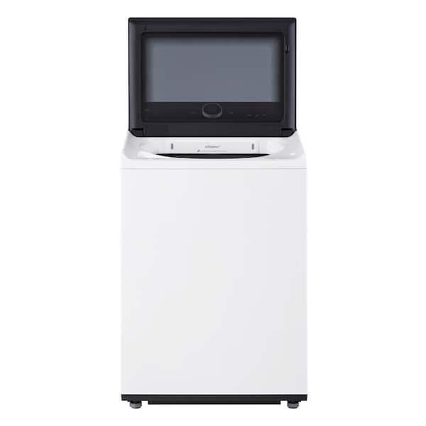 LG 5.5 cu. ft. Top Load Washer in White with EasyUnload, AI Sensing, ezDispense, Water Faucet & LCD Digital Dial Control and 7.3 cu. ft. vented SMART Electric Dryer in White with EasyLoad Door, TurboSteam and Sensor Dry Technology